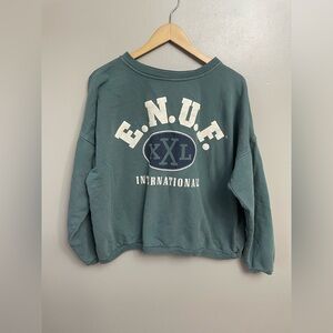 Vintage Enuf Internationale Sweatshirt crop crewneck green E.N.U.F. 90s Y2K